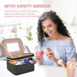 HXLGMD Double Layer Travel Makeup Bag Women, Cosmetic Organizer Case, Travel Essentials Accessories with Shoulder Strap for Bottles, Brushes, Conditioner, Skin Care Products, Black - Image 4