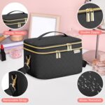HXLGMD Double Layer Travel Makeup Bag Women, Cosmetic Organizer Case, Travel Essentials Accessories with Shoulder Strap for Bottles, Brushes, Conditioner, Skin Care Products, Black - Image 5