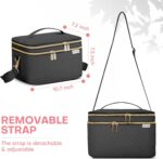 HXLGMD Double Layer Travel Makeup Bag Women, Cosmetic Organizer Case, Travel Essentials Accessories with Shoulder Strap for Bottles, Brushes, Conditioner, Skin Care Products, Black - Image 6