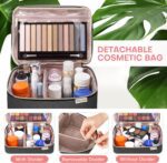HXLGMD Double Layer Travel Makeup Bag Women, Cosmetic Organizer Case, Travel Essentials Accessories with Shoulder Strap for Bottles, Brushes, Conditioner, Skin Care Products, Black - Image 7