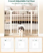 Babelio Baby Gate with Adjustable Cat Door,29-43" Auto Close Durable Pet door for Stairs,Doorways and House,Pressure Mounted,Easy Install,Effortless Walk Thru,White - Image 3