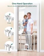 Babelio Baby Gate with Adjustable Cat Door,29-43" Auto Close Durable Pet door for Stairs,Doorways and House,Pressure Mounted,Easy Install,Effortless Walk Thru,White - Image 6
