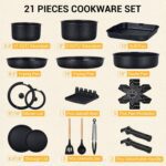 Ammeloo 21 Pcs Pots and Pans Set Non Stick with Detachable Handle & Grill Pan, Induction Ceramic Cookware Set, Non Toxic Kitchen Pots and Pans Set for RVs,Camping, Oven/Dishwasher Safe, Black - Image 3