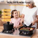 Ammeloo 21 Pcs Pots and Pans Set Non Stick with Detachable Handle & Grill Pan, Induction Ceramic Cookware Set, Non Toxic Kitchen Pots and Pans Set for RVs,Camping, Oven/Dishwasher Safe, Black - Image 5