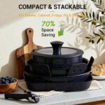 Ammeloo 21 Pcs Pots and Pans Set Non Stick with Detachable Handle & Grill Pan, Induction Ceramic Cookware Set, Non Toxic Kitchen Pots and Pans Set for RVs,Camping, Oven/Dishwasher Safe, Black - Image 6