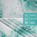 TYLCLTX No Hook Shower Curtain with Snap in Liner Teal Marble Modern Crack Ink Texture Double Layers Shower Curtain Waterproof Fabric See-Through Top Window Bathroom Decorative 71x83inch - Image 4