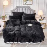 JAUXIO Faux Fur Fluffy Comforter Duvet Cover with Pillowcases Luxury Shaggy Bedding Set Ultra Soft Crystal Velvet Reverse (Black, King) - Image 3