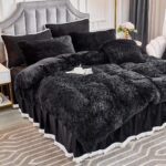JAUXIO Faux Fur Fluffy Comforter Duvet Cover with Pillowcases Luxury Shaggy Bedding Set Ultra Soft Crystal Velvet Reverse (Black, King) - Image 4
