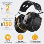 ToolFun Gel Ear Pad Bluetooth Hearing Protection Headphones, 30dB SNR, 1200mAh Rechargeable Battery for 120H Playtime - Image 6