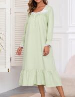 Viakeo 100% Cotton Nightgowns For Women Victorian Night Gown Long Sleeve House Dress With Pockets S-3XL - Image 3