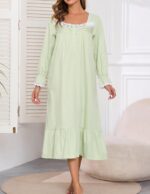 Viakeo 100% Cotton Nightgowns For Women Victorian Night Gown Long Sleeve House Dress With Pockets S-3XL - Image 4