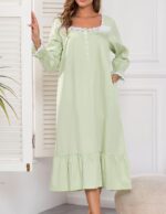 Viakeo 100% Cotton Nightgowns For Women Victorian Night Gown Long Sleeve House Dress With Pockets S-3XL - Image 5