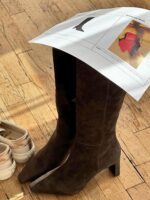 Coutgo Womens Knee High Boots Closed Pointed Toe Chunky Heel Tall Boots Side Zipper Fall Dress Boot Shoes - Image 3