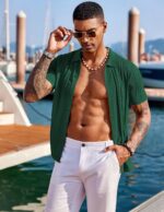 COOFANDY Men's Knit Shirts Short Sleeve Button Down Polo Shirt Fashion Casual Summer Beach Shirts - Image 3