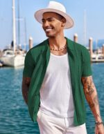 COOFANDY Men's Knit Shirts Short Sleeve Button Down Polo Shirt Fashion Casual Summer Beach Shirts - Image 5