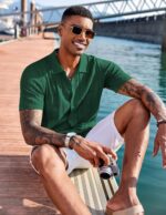 COOFANDY Men's Knit Shirts Short Sleeve Button Down Polo Shirt Fashion Casual Summer Beach Shirts - Image 8