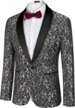 COOFANDY Men's Floral Tuxedo Jacket Luxury Embroidered Wedding Blazer Dress Suit for Party Dinner - Image 3