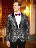 COOFANDY Men's Floral Tuxedo Jacket Luxury Embroidered Wedding Blazer Dress Suit for Party Dinner - Image 5