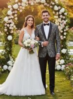 COOFANDY Men's Floral Tuxedo Jacket Luxury Embroidered Wedding Blazer Dress Suit for Party Dinner - Image 6