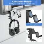 KDD 5 in 1 Desk Controller Holder - Rotating Headphone Hanger with Cup Holder - Clamp On Desk Organizer Holds Controller, Headphone, Cup, Mobile Phone and Pen(Black) - Image 5