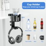 KDD 5 in 1 Desk Controller Holder - Rotating Headphone Hanger with Cup Holder - Clamp On Desk Organizer Holds Controller, Headphone, Cup, Mobile Phone and Pen(Black) - Image 6