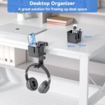 KDD 5 in 1 Desk Controller Holder - Rotating Headphone Hanger with Cup Holder - Clamp On Desk Organizer Holds Controller, Headphone, Cup, Mobile Phone and Pen(Black) - Image 7