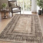 NICETOWN 8x10 Ultra-Thin Brown Oriental Rug for Bedroom, Tumble Washable Area Rugs 8x10, Boho Non-Slip Vintage Living Room Rugs, Oriental Carpet Entrance for Kitchen, Laundry, Bathroom, Bedroom - Image 4