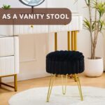 Wimarsbon Vanity Stool with Storage, Faux Fur Ottoman Chair with Metal Legs, Round Makeup Vanity Chair for Bedroom or Dressing Table, Modern Small Ottoman Seat (Black) - Image 4