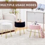 Wimarsbon Vanity Stool with Storage, Faux Fur Ottoman Chair with Metal Legs, Round Makeup Vanity Chair for Bedroom or Dressing Table, Modern Small Ottoman Seat (Black) - Image 8