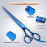7.0in Titanium Professional Pet Grooming Scissors Set, GEMEK 6 in 1 Straight & Thinning & Upwards Curved & Downwards Curved Scissors & Comb for Dogs, Cats (Blue) - Image 5