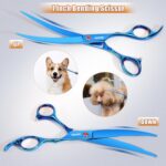 7.0in Titanium Professional Pet Grooming Scissors Set, GEMEK 6 in 1 Straight & Thinning & Upwards Curved & Downwards Curved Scissors & Comb for Dogs, Cats (Blue) - Image 6