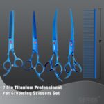 7.0in Titanium Professional Pet Grooming Scissors Set, GEMEK 6 in 1 Straight & Thinning & Upwards Curved & Downwards Curved Scissors & Comb for Dogs, Cats (Blue) - Image 7