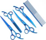7.0in Titanium Professional Pet Grooming Scissors Set, GEMEK 6 in 1 Straight & Thinning & Upwards Curved & Downwards Curved Scissors & Comb for Dogs, Cats (Blue) - Image 10