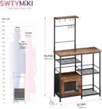 SWTYMIKI Bakers Rack with Storage - Coffee Bar Cabinet Organizer with 8 Hooks, Shelves & Cabinet Door, Coffee Station for Kitchen Dining Room, Microwave Stand with Adjustable Feet, Espresso - Image 3