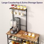 SWTYMIKI Bakers Rack with Storage - Coffee Bar Cabinet Organizer with 8 Hooks, Shelves & Cabinet Door, Coffee Station for Kitchen Dining Room, Microwave Stand with Adjustable Feet, Espresso - Image 7