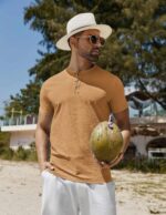 COOFANDY Mens Henley Shirts Short Sleeve Casual Button Down Shirts Lightweight Summer Basic Tee - Image 3
