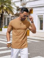 COOFANDY Mens Henley Shirts Short Sleeve Casual Button Down Shirts Lightweight Summer Basic Tee - Image 4