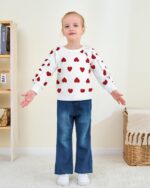 SODLON Toddler Baby Girl Clothes Kids Outfits Ruffle Heart Sweatshirt Jeans Denim Pants Set Little Girls Clothing - Image 3
