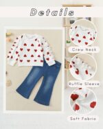 SODLON Toddler Baby Girl Clothes Kids Outfits Ruffle Heart Sweatshirt Jeans Denim Pants Set Little Girls Clothing - Image 6
