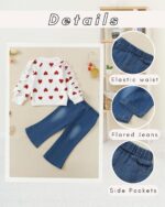 SODLON Toddler Baby Girl Clothes Kids Outfits Ruffle Heart Sweatshirt Jeans Denim Pants Set Little Girls Clothing - Image 7