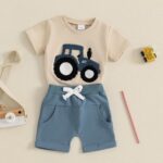 FYBITBO Toddler Baby Boys Easter Outfit Bunny Tractor Tshirt Short Sleeve Tops Solid Shorts Summer Outfits Clothes Set - Image 4
