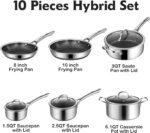 Non Stick Frying Pans Set, Hybrid Pans Set Nonstick (10 pcs), Pan for cooking, PFOA Free Kitchen set, Dishwasher and Oven-Safe Cookware Sets, Stainless Steel Skillets - Image 7