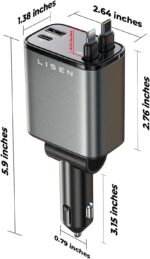 LISEN Retractable Car Charger [69W USB C Car Accessories Adapter ] for iPhone 16 USB C Charger Fast Charging, Travel Essentials Gifts for Women Men, Road Trip Essentials for iPhone 16 15 14 13 12 - Image 7