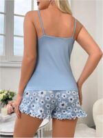 OYOANGLE Women's Cami Pajama Set 2 Piece Camisole and Floral Ruffle Shorts Pjs Lounge Sets Sleepwear - Image 3