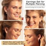 6PCS 14k Gold Plated Hoop Earrings Stacks for Women Trendy Small Chunky Huggie Earring CZ Cartilage Stud Earrings Hypoallergenic Dangle Chain Earrings for Multiple Piercing - Image 3
