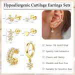 6PCS 14k Gold Plated Hoop Earrings Stacks for Women Trendy Small Chunky Huggie Earring CZ Cartilage Stud Earrings Hypoallergenic Dangle Chain Earrings for Multiple Piercing - Image 6