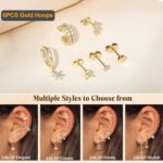 6PCS 14k Gold Plated Hoop Earrings Stacks for Women Trendy Small Chunky Huggie Earring CZ Cartilage Stud Earrings Hypoallergenic Dangle Chain Earrings for Multiple Piercing - Image 7