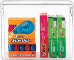 mDesign Tall Plastic Office Storage Bin with Handles - Organizer Bins for Cabinets, Drawers, Desks, Workspace - Containers and Baskets for Pens, Pencils, Highlighters and Notebooks - 2 Pack - Clear - Image 6