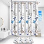 Poedist 4 Pcs Bathroom Shower Curtain Set,Kids Bathroom Sets with Rugs(Bath Mat,U Shape and Toilet Lid Cover Mat) and 12 Metal Hooks,Simple Submarine Elements - Image 3