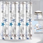 Poedist 4 Pcs Bathroom Shower Curtain Set,Kids Bathroom Sets with Rugs(Bath Mat,U Shape and Toilet Lid Cover Mat) and 12 Metal Hooks,Simple Submarine Elements - Image 4